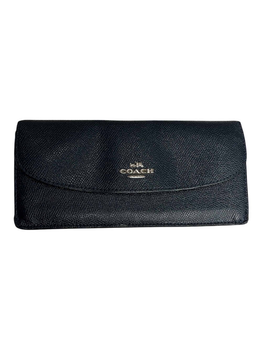 COACH Slim Long Navy Blue Pebbled Wallet Clutch